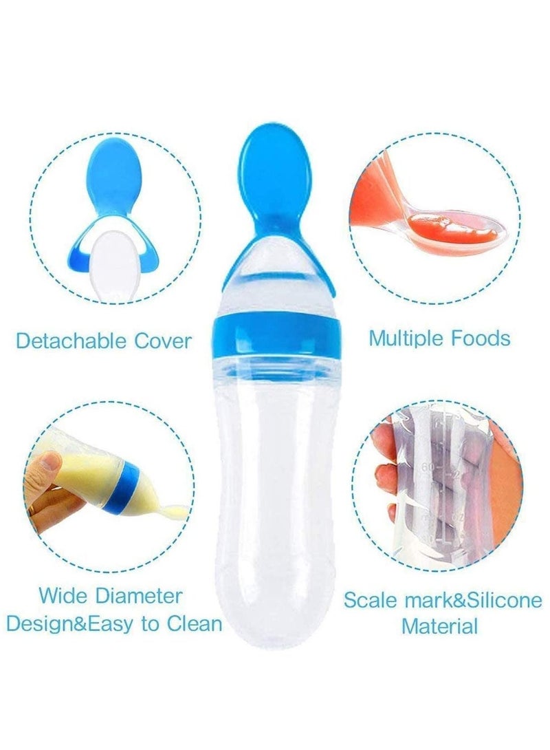 Y&D Baby Food Feeder Fresh Pacifier 3 Different Sized Silicone Teething Pacifiers 1 Pack Dispensing Spoon 2 Finger Toothbrush Feeders Silicone(Blue) - Image 4