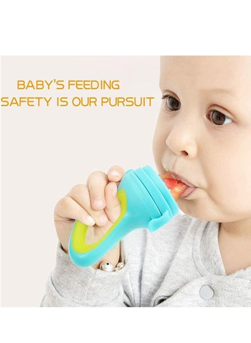 Y&D Baby Food Feeder Fresh Pacifier 3 Different Sized Silicone Teething Pacifiers 1 Pack Dispensing Spoon 2 Finger Toothbrush Feeders Silicone(Blue) - Image 5