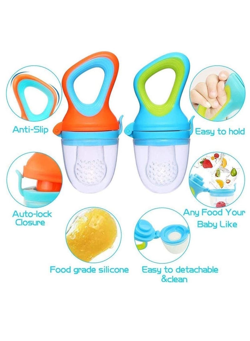 Y&D Baby Food Feeder Fresh Pacifier 3 Different Sized Silicone Teething Pacifiers 1 Pack Dispensing Spoon 2 Finger Toothbrush Feeders Silicone(Blue) - Image 3