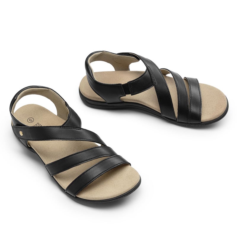 Rihero Black Orthopedic Sandals for Women Summer Arch Support Comfortable Casual Walking Orthotic Flat Sandals Black Size 9 - Image 5