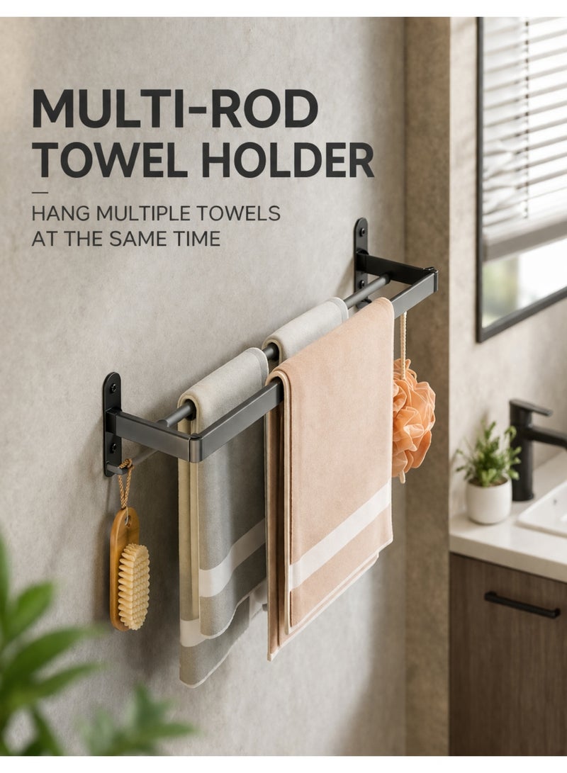 F.A.M.S Wall Mounted Bathroom Organizer Shelf with Towel Holder & Hooks – Multi-Functional Storage Rack, No Drill Adhesive Shower Shelf, Rustproof Carbon Steel Bathroom Rack - Image 2