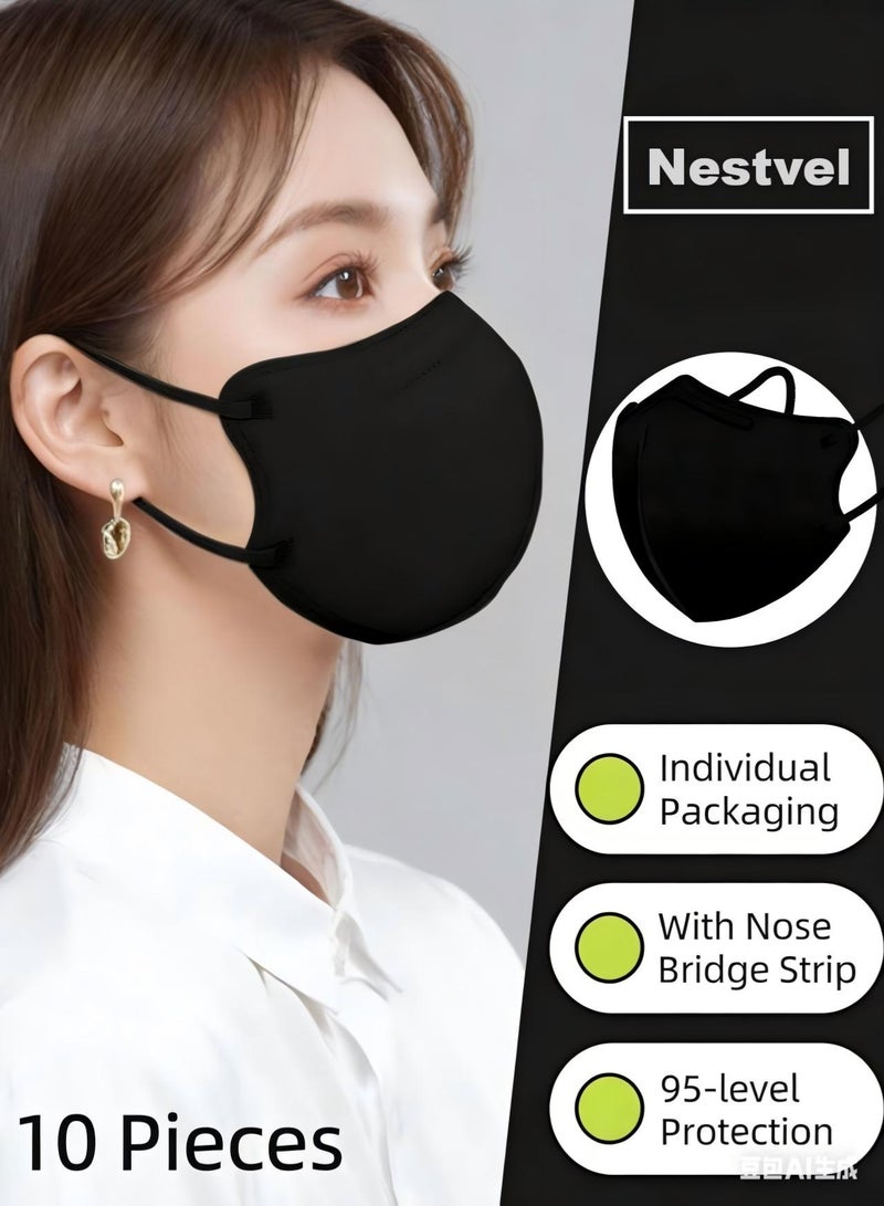 10pcs KN95 Face Mask Black 5 Layer Cup Dust Safety Masks Filter Efficiency≥95% Breathable Elastic Ear Loops Black Masks