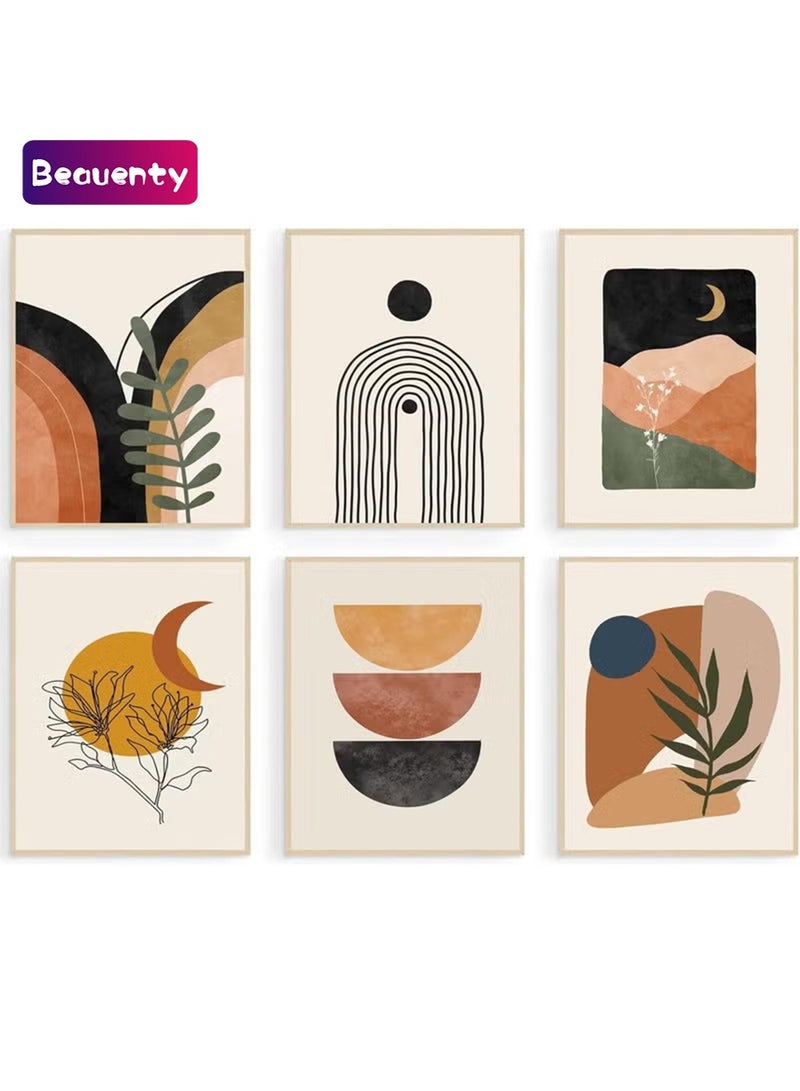 Beauenty Boho Wall Art Prints, Mid-Century Modern Wall Art, Abstract Geometry Canvas Paintings  Palm Sun Moon Wall Pictures, Minimalist Boho Wall Decor for Bedroom Living Room Bathroom Office - Image 1