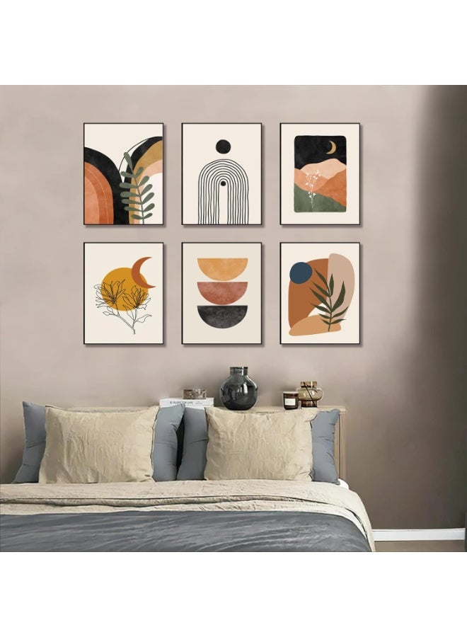 Beauenty Boho Wall Art Prints, Mid-Century Modern Wall Art, Abstract Geometry Canvas Paintings  Palm Sun Moon Wall Pictures, Minimalist Boho Wall Decor for Bedroom Living Room Bathroom Office - Image 5
