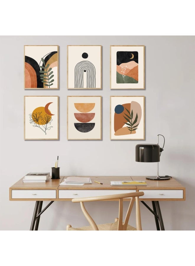 Beauenty Boho Wall Art Prints, Mid-Century Modern Wall Art, Abstract Geometry Canvas Paintings  Palm Sun Moon Wall Pictures, Minimalist Boho Wall Decor for Bedroom Living Room Bathroom Office - Image 3