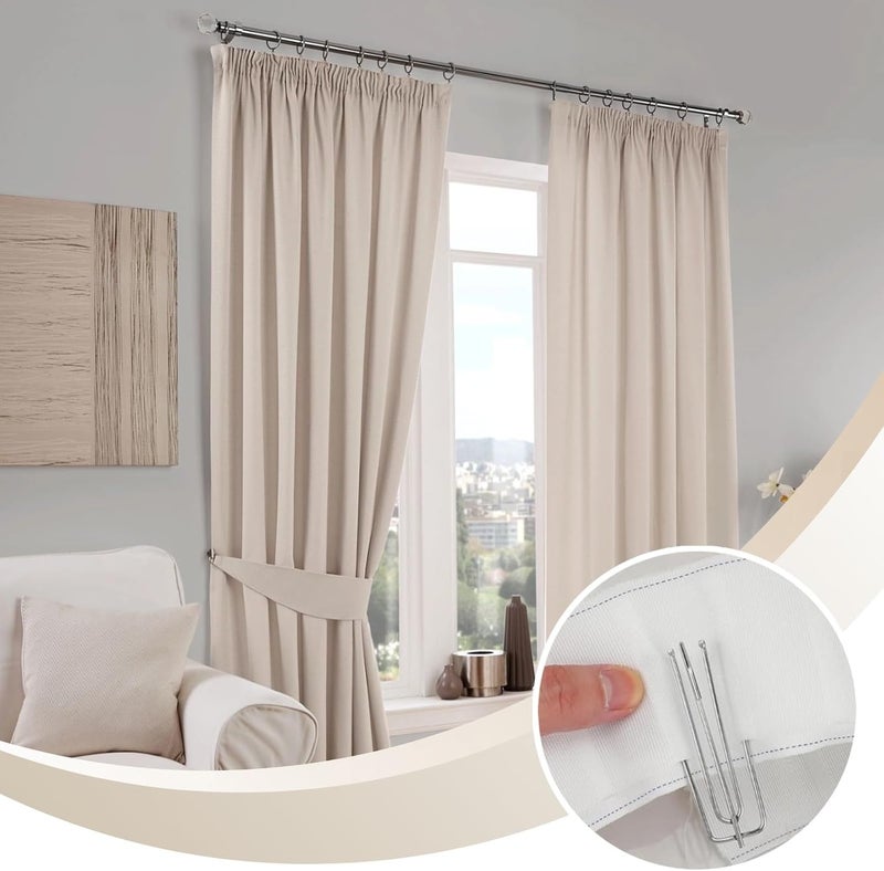 طقم تعليق الستائر المكون من 30 خطاف وحلقة، مجموعة كاملة من أدوات تجهيز الستائر لمعالجة النوافذ، شريط ستائر أبيض بطول 10 يارد مع خطافات معدنية رباعية الأسنان لتكوين الطيات - Image 2