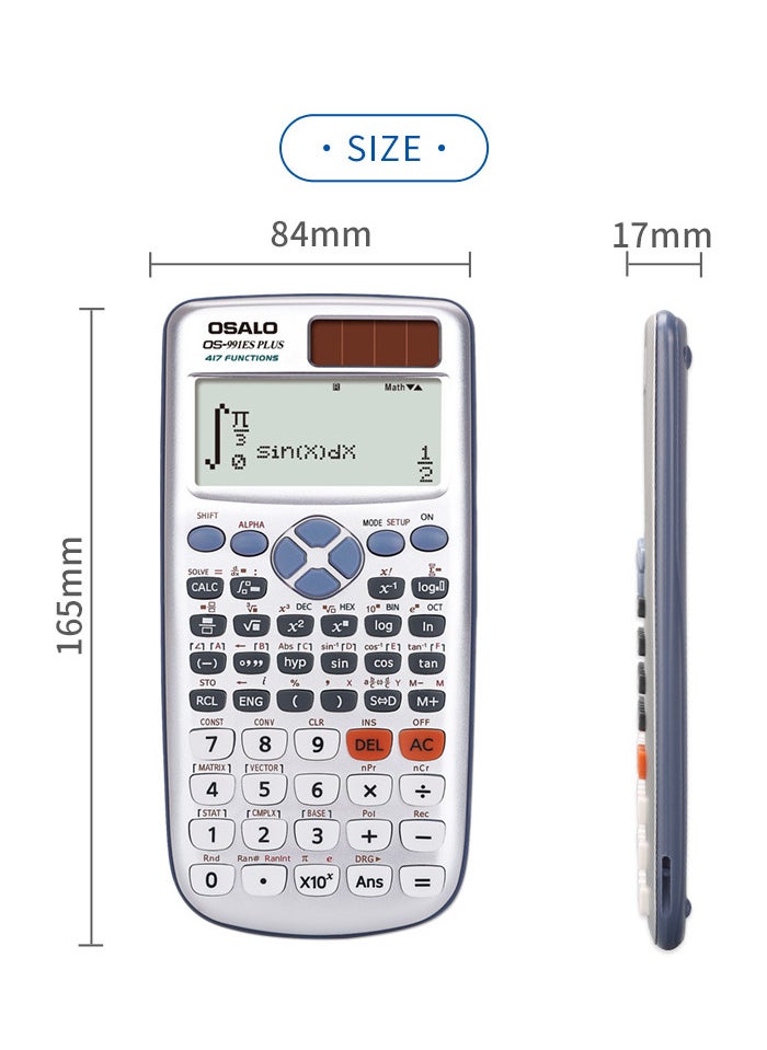OSALO Scientific Calculator OS 991ES Plus 417 Function 10+2 Digits Written Display Solar and Battery Calculator Protective Case for School Black  Multocolour  - Image 4