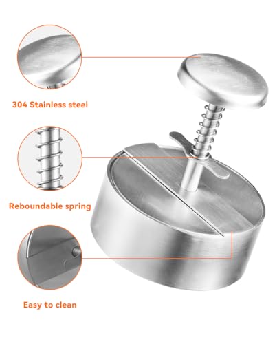 Brigii 304 Stainless Steel Burger Press - 4.5" Hamburger Patty Maker, Heavy Duty Stainless Steel Burger Press for Ground Beef, Burgers (Dishwasher Safe) - Image 4
