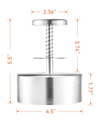 Brigii 304 Stainless Steel Burger Press - 4.5" Hamburger Patty Maker, Heavy Duty Stainless Steel Burger Press for Ground Beef, Burgers (Dishwasher Safe) - Image 5