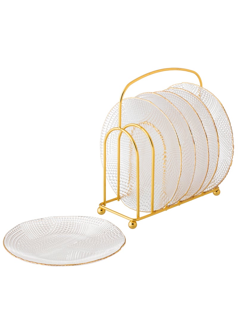 Dania - 7pcs Set Of 6 Glass Dessert Plates With 1 Metal Stand Clear 15 cm - Image 1