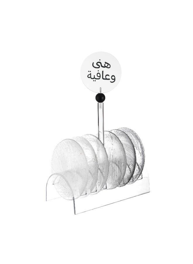 Dania A set of 6 clear glass dessert plates with a luxurious acrylic stand, featuring an elegant "Bon Appétit" design | Perfect for elegant hospitality and serving 🍰🤍 - Image 2