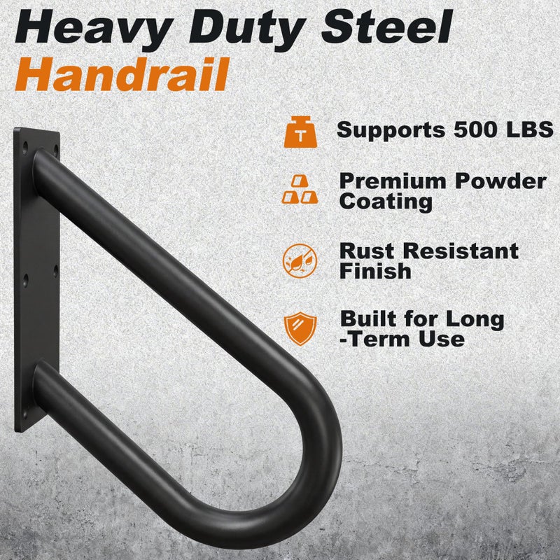 WIPHANY Handrails for Outdoor Step U Shaped Pipe Grab Hand Rails for 1-3 Steps Indoor or Outdoor Stair Wall-Mount Hand Railing for Garage Porch Patio Garden Entrance - Image 3