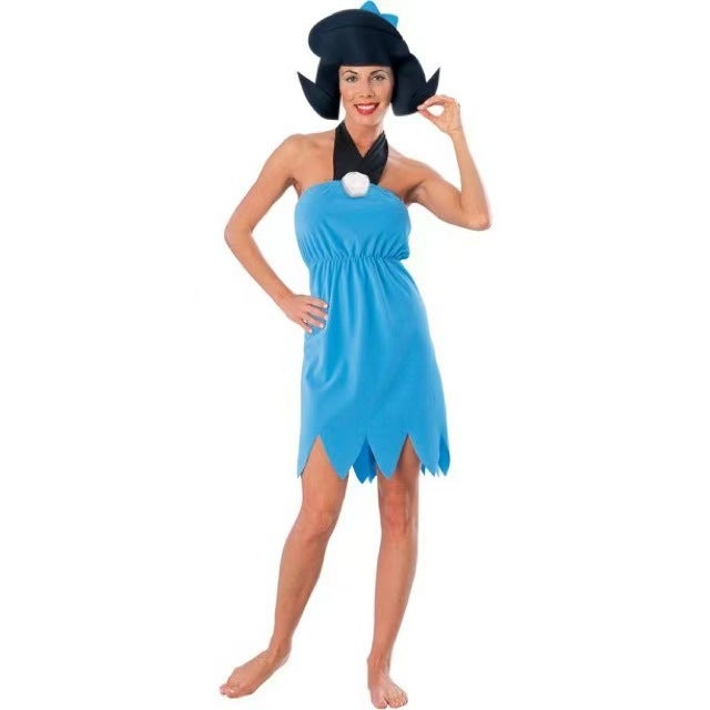 Halloween Cross Border Original Cosplay COS Stage Performance Suit Flinstones Fred cosplay Modern blue skirt 