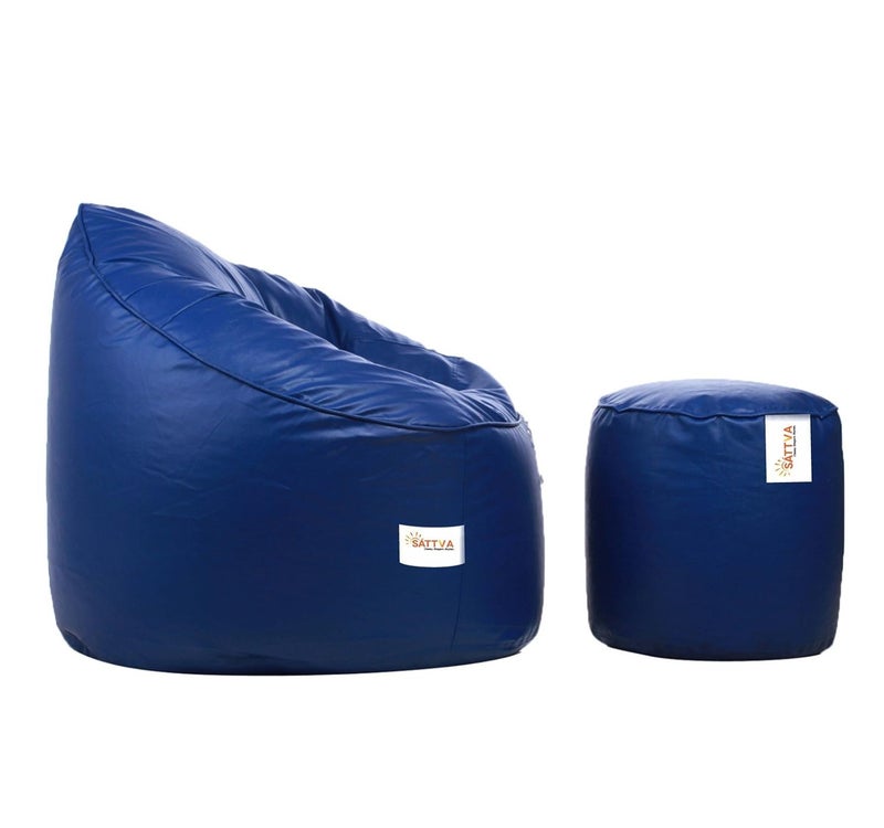 SATTVA Classy.Elegant.Stylish Sattva Combo Muddha Bean Bag Cover and Round Footstool Cover Without Beans Royal Blue  - Image 2