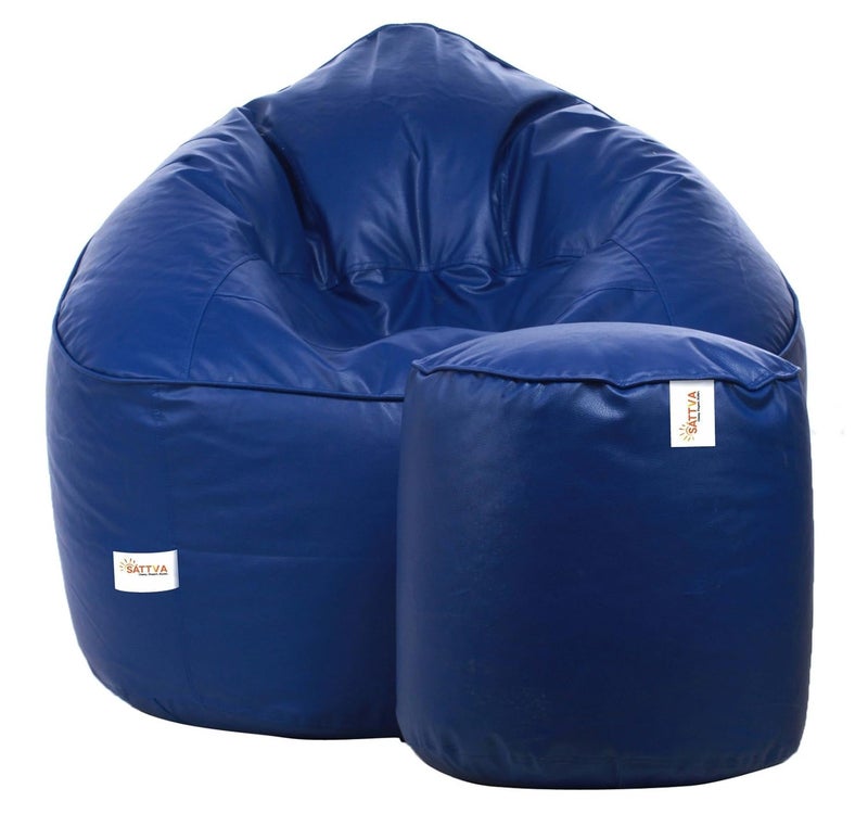 SATTVA Classy.Elegant.Stylish Sattva Combo Muddha Bean Bag Cover and Round Footstool Cover Without Beans Royal Blue  - Image 1