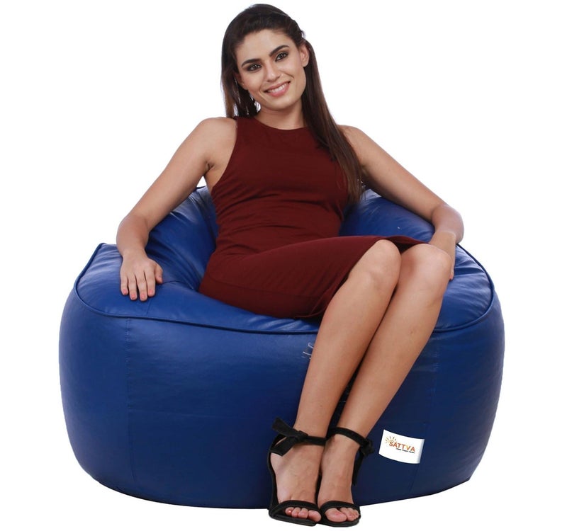 SATTVA Classy.Elegant.Stylish Sattva Combo Muddha Bean Bag Cover and Round Footstool Cover Without Beans Royal Blue  - Image 3