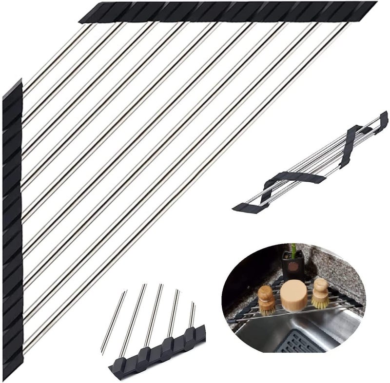 HARI® SUS304 Stainless Still Dish Drying Rack Over Sink Corner Dish Rack Kitchen Gadget Tool Sink Caddy Corner Sink Drainer (Black) - Image 2