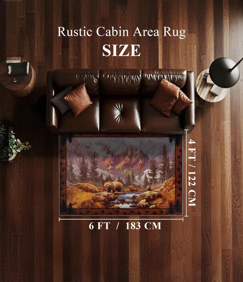 YIHOUSE Rustic Cabin Area Rug for Bedroom 8x10,Machine Washable Woodland Bear Rug,Non-Slip Low Pile Print Pattern Wildlife Rug for Living Room - Image 2