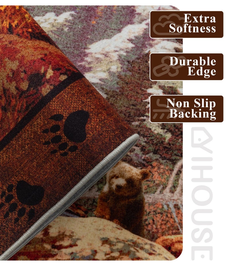 YIHOUSE Rustic Cabin Area Rug for Bedroom 8x10,Machine Washable Woodland Bear Rug,Non-Slip Low Pile Print Pattern Wildlife Rug for Living Room - Image 4