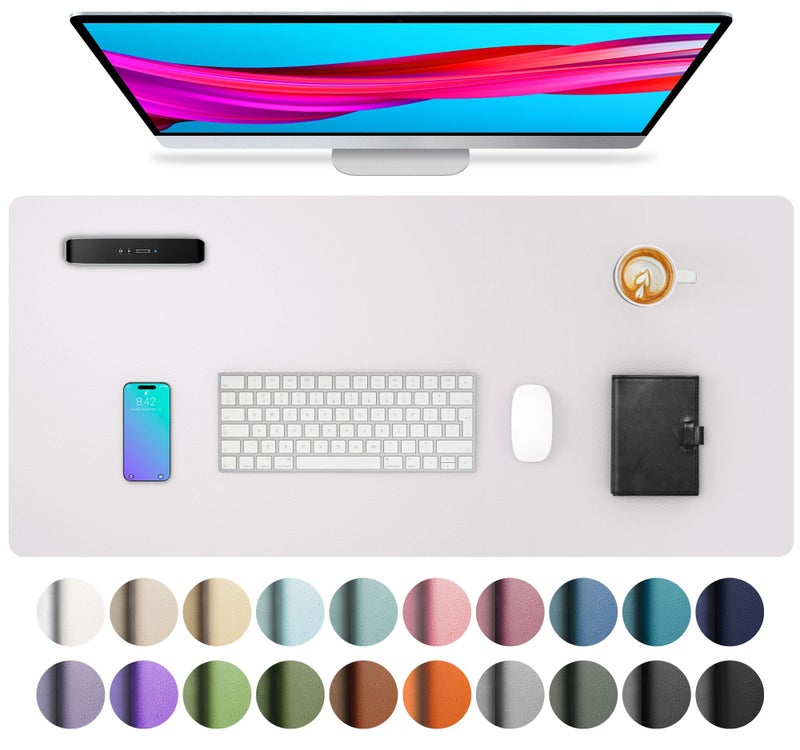 Aothia Large PU Leather Desk Pad Protector â€“ Non-Slip Mouse Pad & Writing Mat for Office/Home, Waterproof, Easy to Clean (23.6" x 13.7", Pale Lavender White) - Image 1