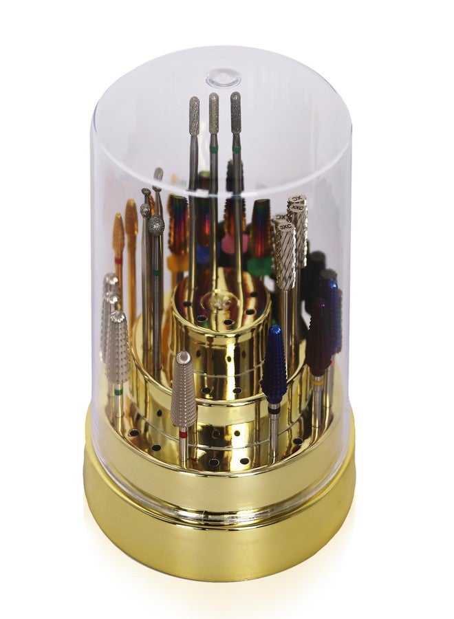 PANA Round Cake Tier Nail Drill Bit Holder Display Organizer Case - Dustproof Carbide Bit Storage Container Box For Manicure Tools Nail Salon - 48 Holes Gold (Drill Bits Not Included) - Image 1
