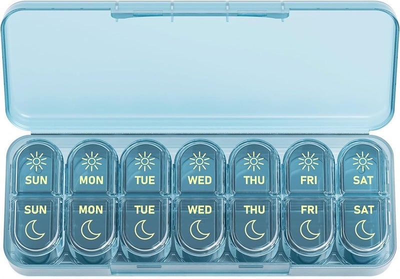 Daviky Pill Organiser, Pill Organiser 2 Times a Day, Weekly Pill Box 7 Day (AM & PM), Premium Tablet Organiser, 7-Day Medicine Organiser for Travel, Vitamins, Fish Oils & Supplements - Image 1