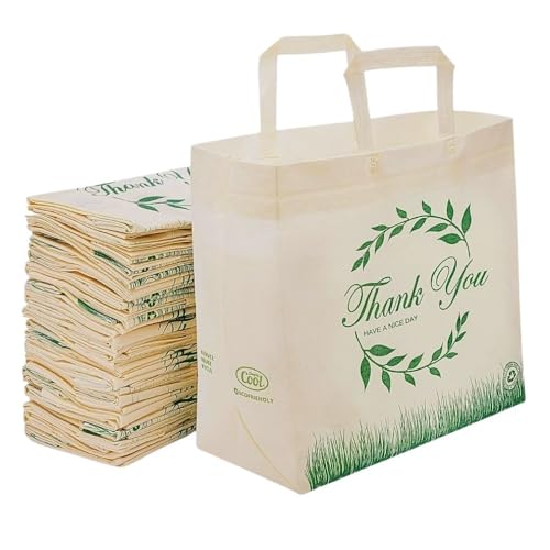 Simply Cool 50 Pack Reusable Thank You-Have a Nice Day Eco-Friendly Large Grocery Shopping Bags 14.5"x14"x6.6" Durable, Recyclable, Washable, Foldable Tote Bags Bulk - Image 1