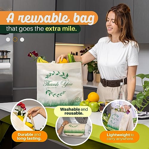 Simply Cool 50 Pack Reusable Thank You-Have a Nice Day Eco-Friendly Large Grocery Shopping Bags 14.5"x14"x6.6" Durable, Recyclable, Washable, Foldable Tote Bags Bulk - Image 3