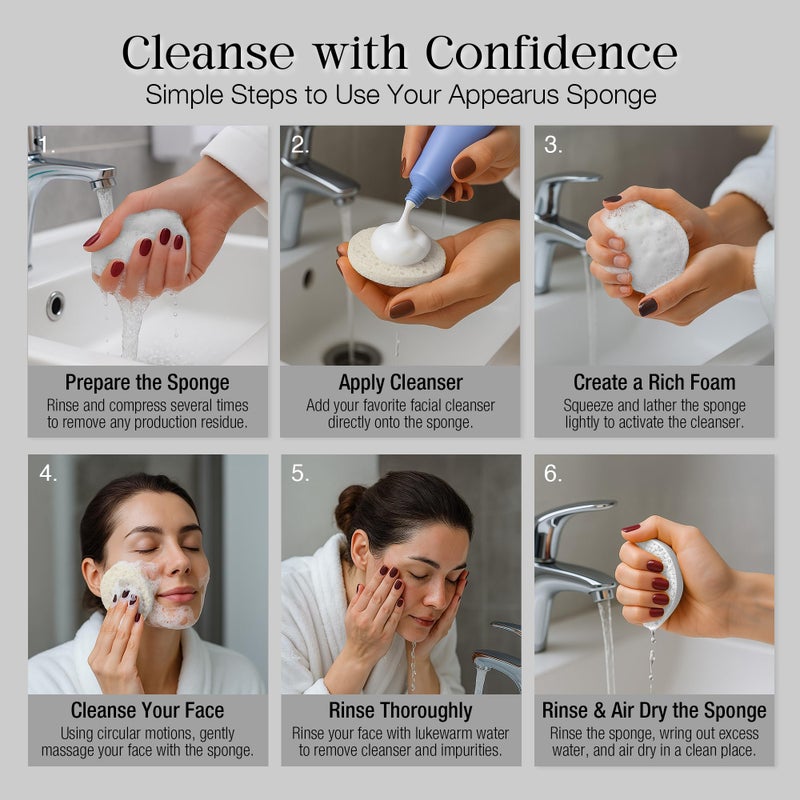 Appearus Natural Cellulose Facial Sponges â€“ 100 Pack (Compressed) â€“ Professional Spa Facial Sponge Pads for Cleansing, Exfoliating, Makeup Removal â€“ White â€“ Gentle on Sensitive Skin - Image 4