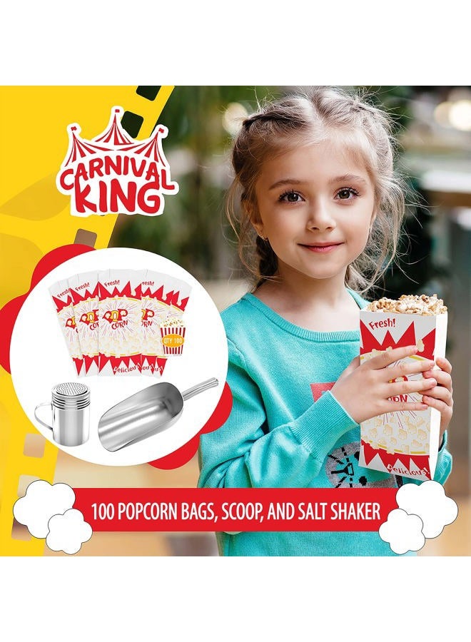 VEEBOOST Popcorn Machine Supplies Set, 100 Popcorn Bags (1 oz. Paragon 1029), 1-12 oz. Popcorn Scoop, 1-10 oz. Popcorn Season Salt Shaker - Image 2