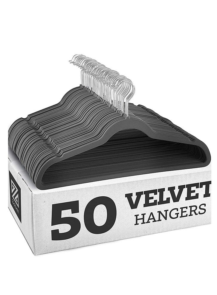 50 Gray Non-Slip Flocking Hangers, Sturdy Hangers, Heavy-Duty Hangers, Durable Ultra-Thin, Saving Closet Space  - Image 1