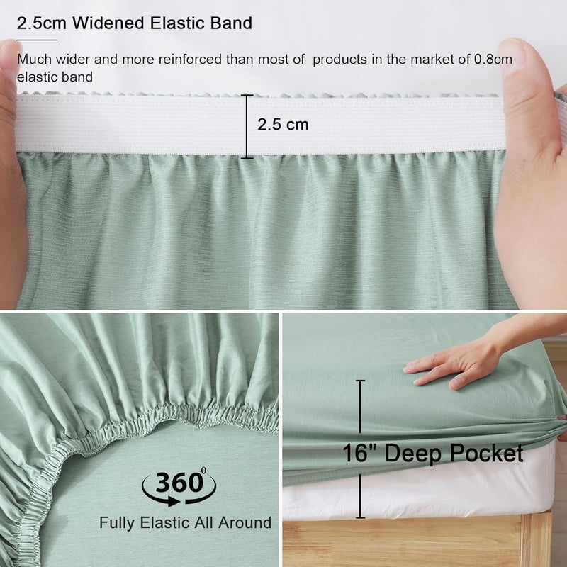 PHF 3 Piece 60% Rayon Derived from Bamboo 40% Polyester Cooling Twin Size Bedding Sheet Set, Luxury Silky Soft Breathable for Hot Sleeper, Includes 1 Fitted Sheet (100 cm x 190 cm) with 40 cm deep pocket,1 Flat Sheet (165 cm x 255 cm) and 1 Standard Pillowcase (50cm x 75cm), Sage Green - Image 5