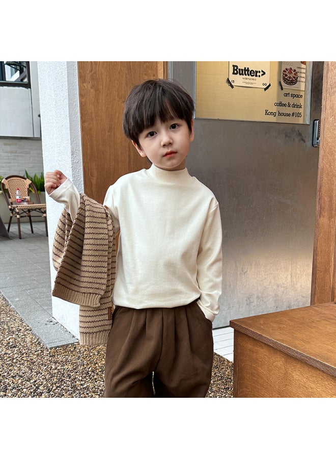 Children's Double-sided Velvet Bottoming Shirt, Autumn And Winter Clothing For Boys And Girls, Stylish Long-sleeved T-shirt, Half Turtleneck, Warm Top