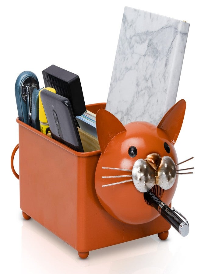 Made Easy Kit Desk Organizer, 1-5 Module Compartments - Storage for Stationery Supplies, Accessories, brushes - Home, Office, School, Dorm, Studio - Build in Pen & Pencil Holder (Orange Cat) - Image 1