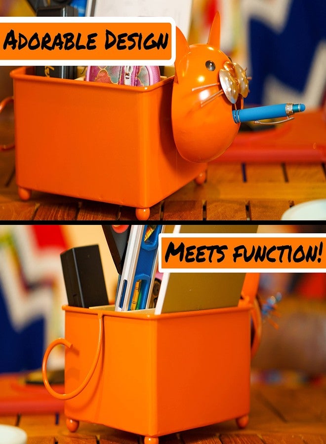 Made Easy Kit Desk Organizer, 1-5 Module Compartments - Storage for Stationery Supplies, Accessories, brushes - Home, Office, School, Dorm, Studio - Build in Pen & Pencil Holder (Orange Cat) - Image 5
