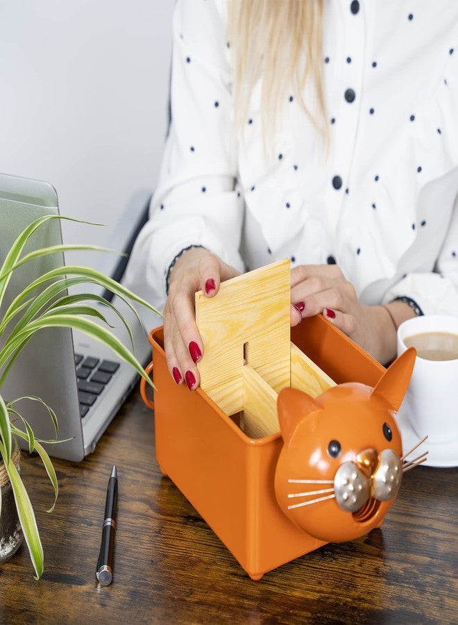 Made Easy Kit Desk Organizer, 1-5 Module Compartments - Storage for Stationery Supplies, Accessories, brushes - Home, Office, School, Dorm, Studio - Build in Pen & Pencil Holder (Orange Cat) - Image 3