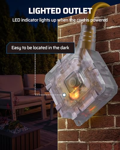 DEWENWILS 25FT Outdoor Heavy Duty Extension Cord, 14 AWG SJTW Power Cord with Dust-Proof & Waterproof Switch, 6 Outlets Transparent Plug Tail for Multiple Devices, 15A/125V/1875W, ETL Listed - Image 3