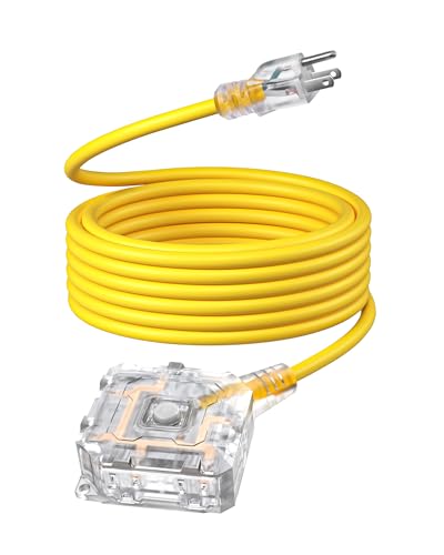 DEWENWILS 25FT Outdoor Heavy Duty Extension Cord, 14 AWG SJTW Power Cord with Dust-Proof & Waterproof Switch, 6 Outlets Transparent Plug Tail for Multiple Devices, 15A/125V/1875W, ETL Listed - Image 1