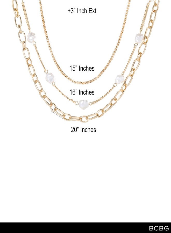 BCBG Layered Pearl Necklace for Women 15", 16", 20"+3", Gold-Tone Multi Strand Necklace with Pearls - Image 4