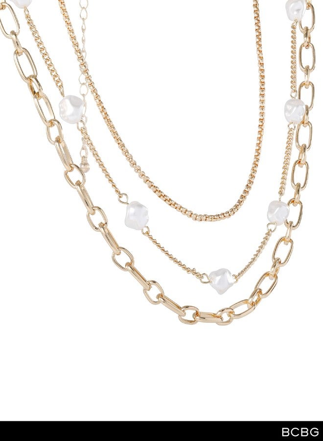 BCBG Layered Pearl Necklace for Women 15", 16", 20"+3", Gold-Tone Multi Strand Necklace with Pearls - Image 5