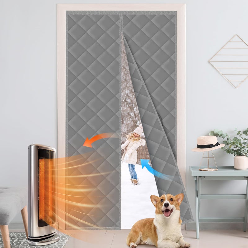 Elytsemoh Magnetic Thermal Insulated Door Curtain Cover Block fit 36x82inch Door,Curtains Itself Size 38x84inch Cotton Thermal Curtain for Winter, Thermal Doors Curtain for Doors Blocking Wind and Snow - Image 1