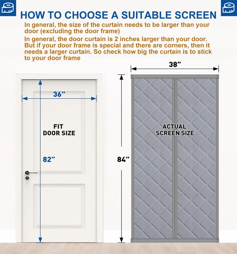 Elytsemoh Magnetic Thermal Insulated Door Curtain Cover Block fit 36x82inch Door,Curtains Itself Size 38x84inch Cotton Thermal Curtain for Winter, Thermal Doors Curtain for Doors Blocking Wind and Snow - Image 2