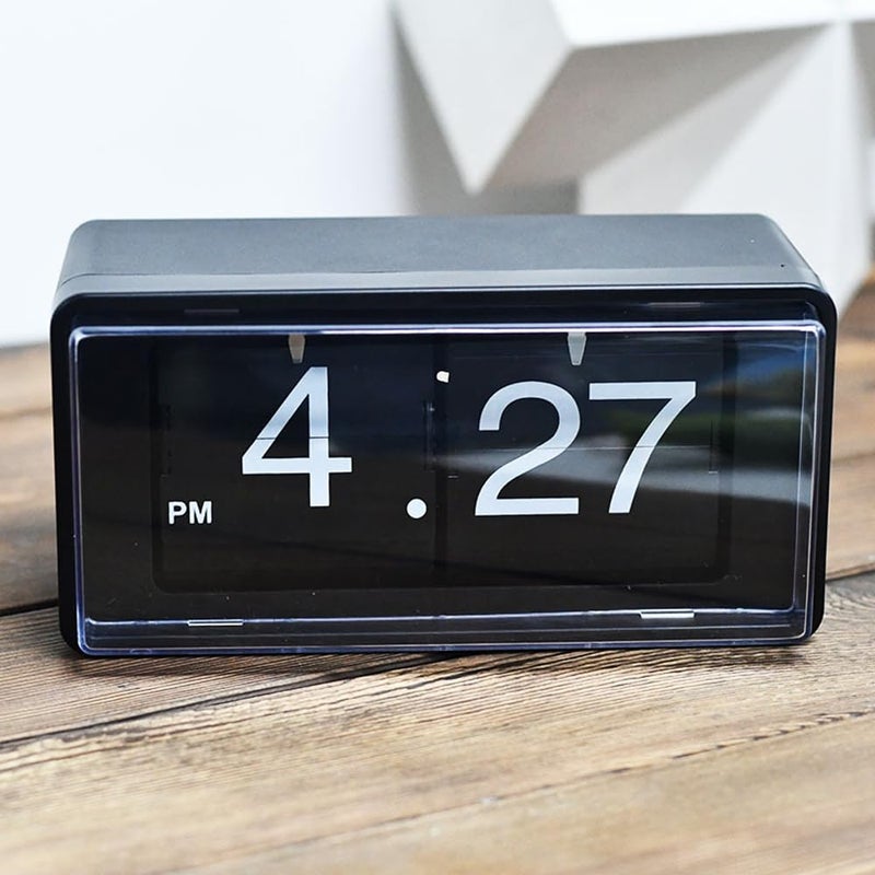 Retro Style Flip ClockAuto Page Turning Transparent Cover Digital Flip Desk Clock Classic Mechanical Battery Operated Digital DisplayHome and Office DecorationsNo Battery Included Black