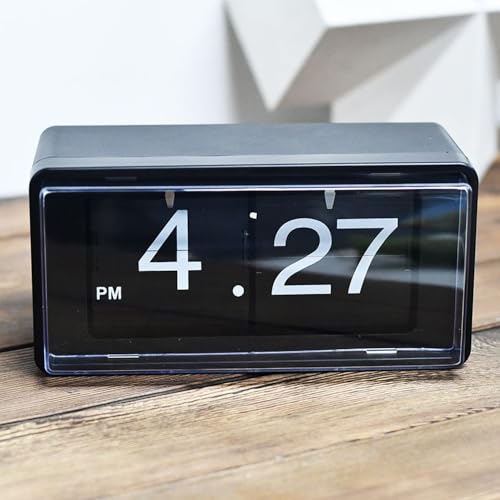 BHning Retro Style Flip ClockAuto Page Turning Transparent Cover Digital Flip Desk Clock Classic Mechanical Battery Operated Digital DisplayHome and Office DecorationsNo Battery Included Black - Image 1