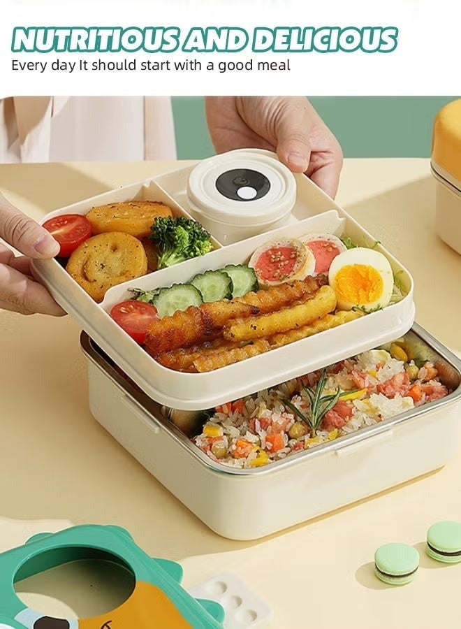 Stainless Steel Baby Toddler Bento Box - Lunch & Snack Container with Lid, Sauce Cup & Spoon for School, Travel & Home (Green) - Image 4