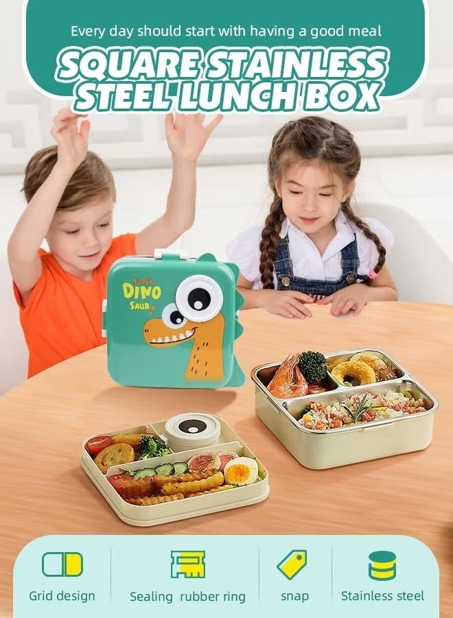 Stainless Steel Baby Toddler Bento Box - Lunch & Snack Container with Lid, Sauce Cup & Spoon for School, Travel & Home (Green) - Image 2