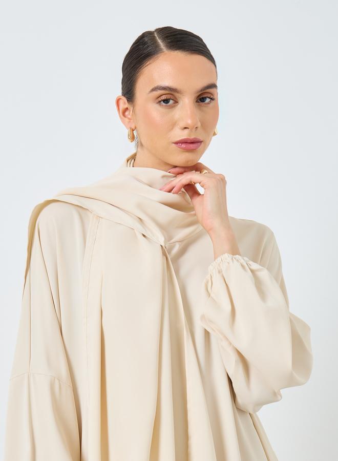 Take Two Beige Volume Sleeves Abaya with Matching Scarf - Image 4