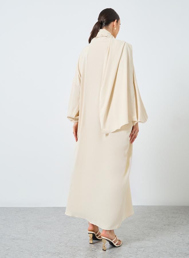 Take Two Beige Volume Sleeves Abaya with Matching Scarf - Image 5