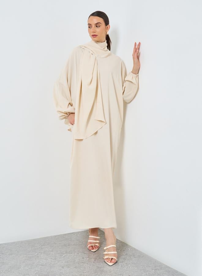 Take Two Beige Volume Sleeves Abaya with Matching Scarf - Image 1