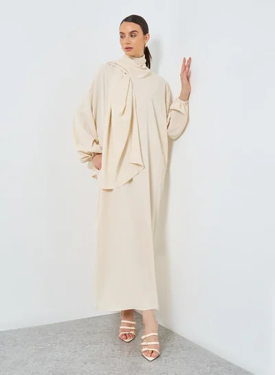 Take Two Beige Volume Sleeves Abaya with Matching Scarf